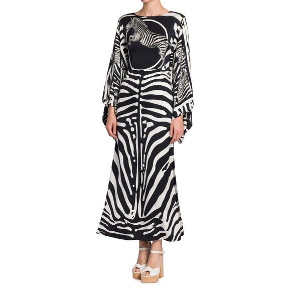 Dolce & Gabbana Womens Zebra Print Maxi Dress Black White Size 38 / US 2 - Italy - Picture 3 of 6